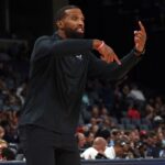 Oct 10, 2024; Memphis, Tennessee, USA; Charlotte Hornets head coach Charles Lee gives direction during the second half against the Memphis Grizzlies at FedExForum. Mandatory Credit: Petre Thomas-Imagn Images Taj Gibson