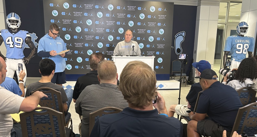 Bill Belichick during the press conference on the first day of the football season (Todd Gibson/CBS 17)